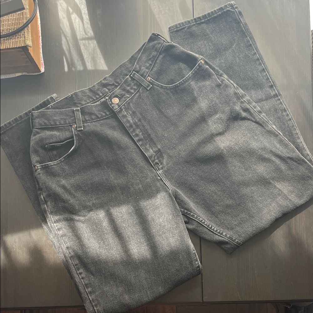 Vintage Lee High Wasted Denim W14 Classic Straight Leg Barrel Black Faded